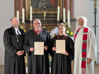 Von links: Dekan Tobias Schäfer, Prädikant Alwin Adelmann, Prädikantin Barbara Weider, Pfarrer Gerhard Metzger;